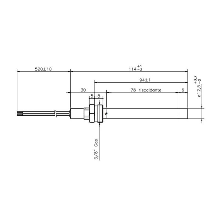 Resistenza Accensione C/Racc.3/8 250W 115Mm Stufe a Pellet Ravelli 14701046