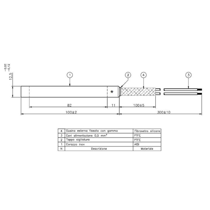 Resistenza Macchina da Caffe' 12,5mm, lunghezza totale 100mm, 700Watt.