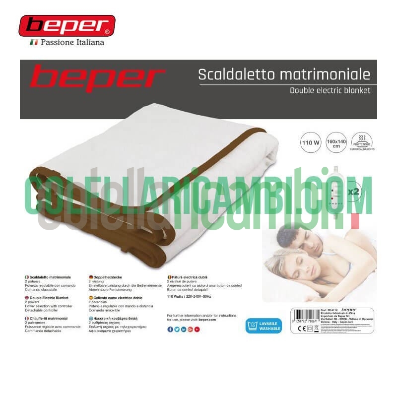 Scaldaletto Matrimoniale Elettrico in Lana Sintetica Beper RI.411X