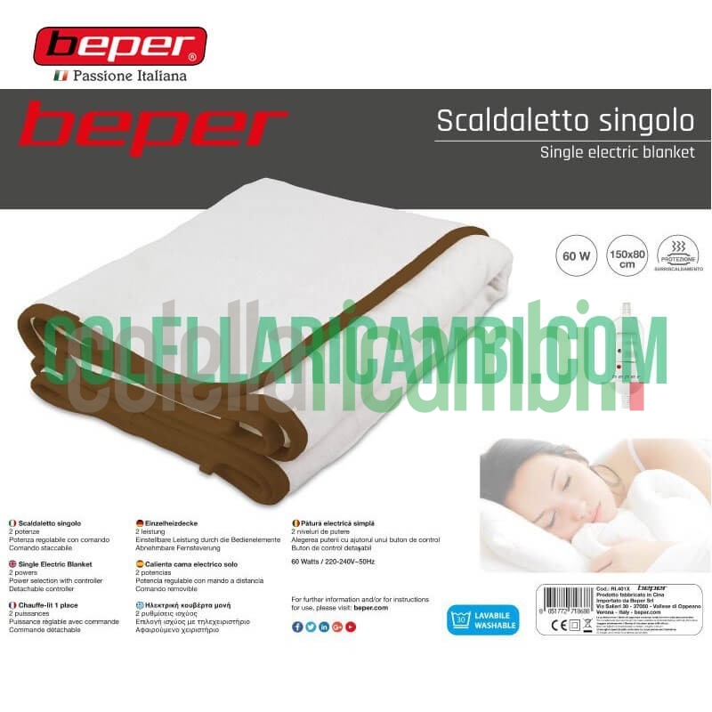 Scaldaletto Singolo Elettrico in Lana Sintetica Beper RI.401X